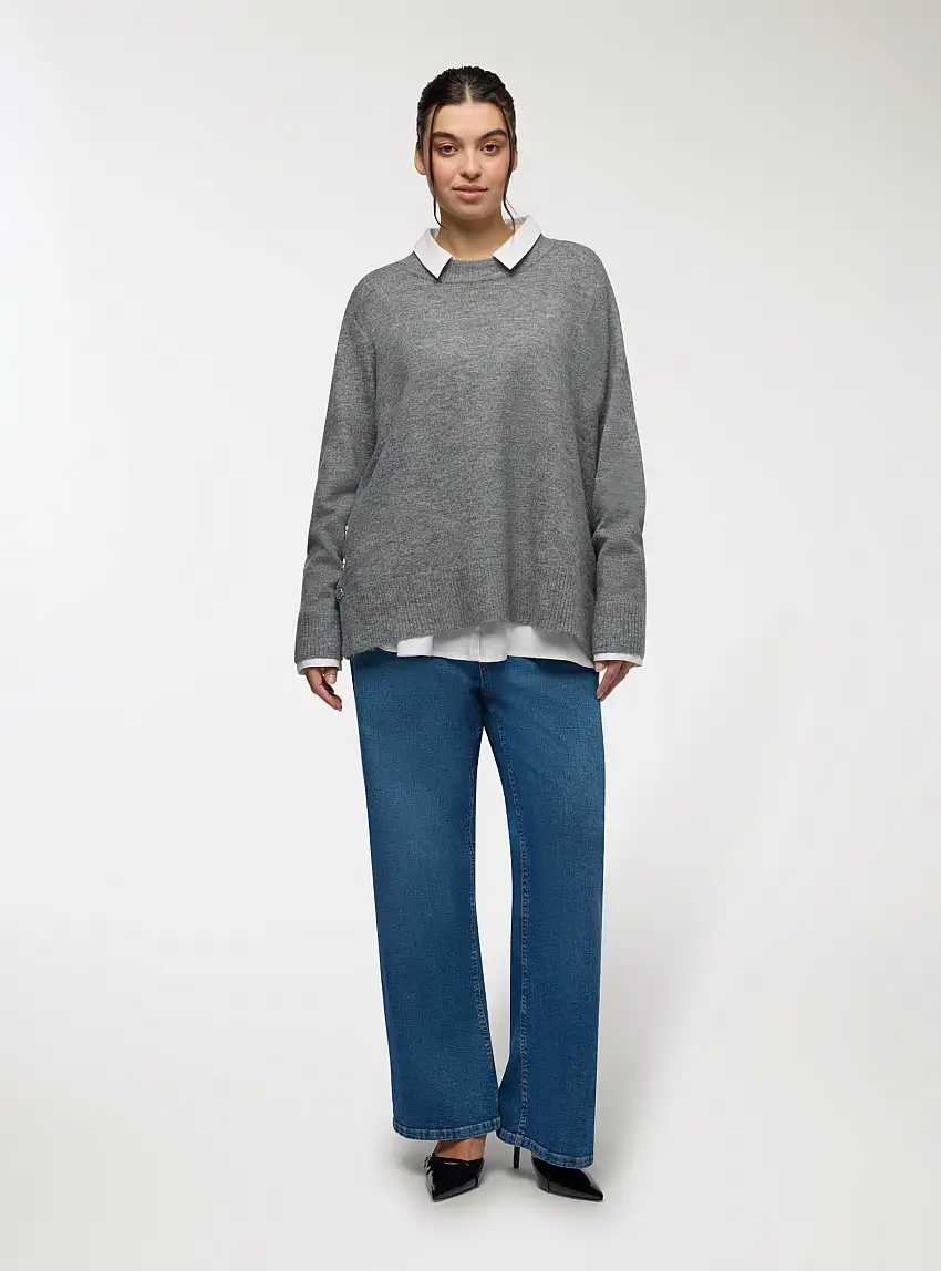 Maglia con bottoni decorativi Grigio scuro melange