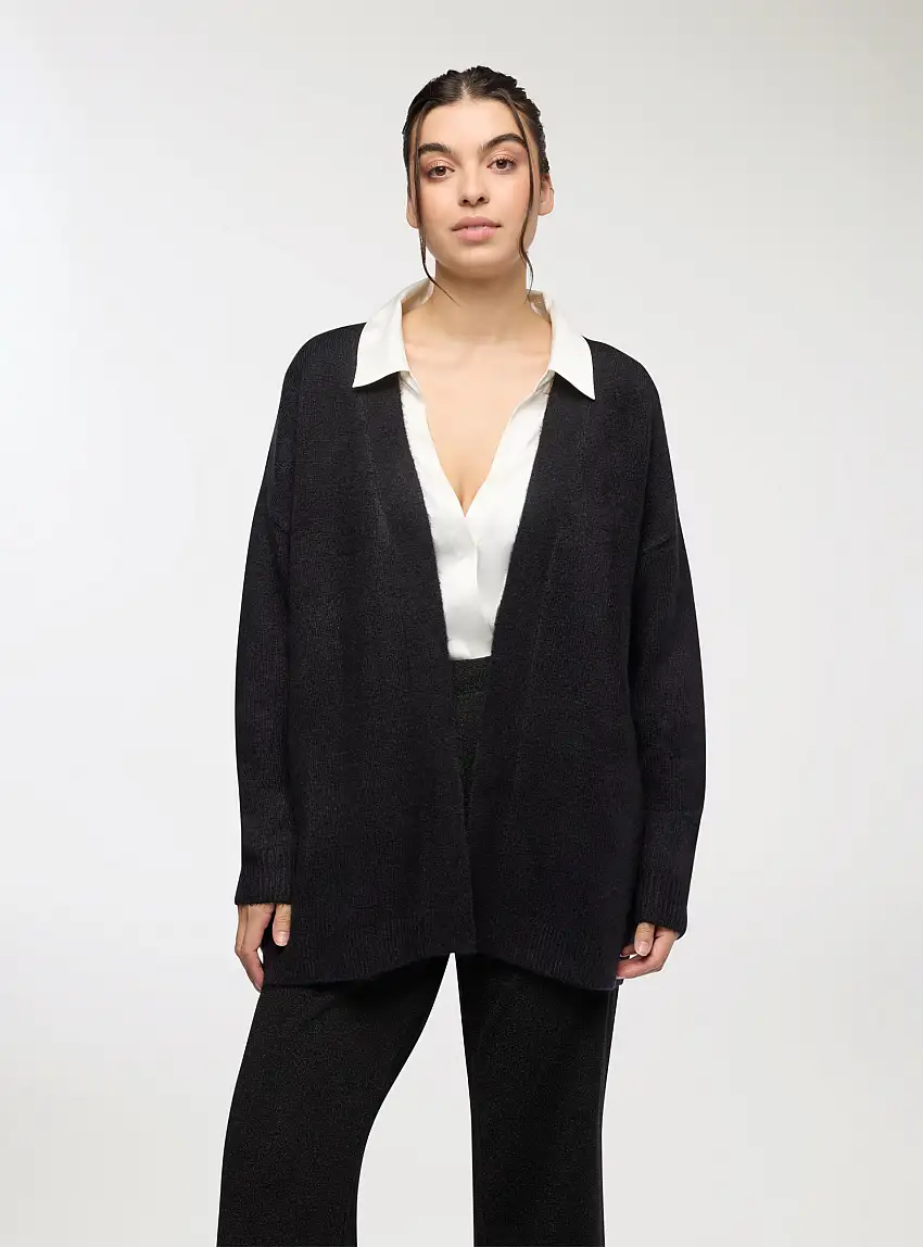 Cardigan aperto tinta unita Nero
