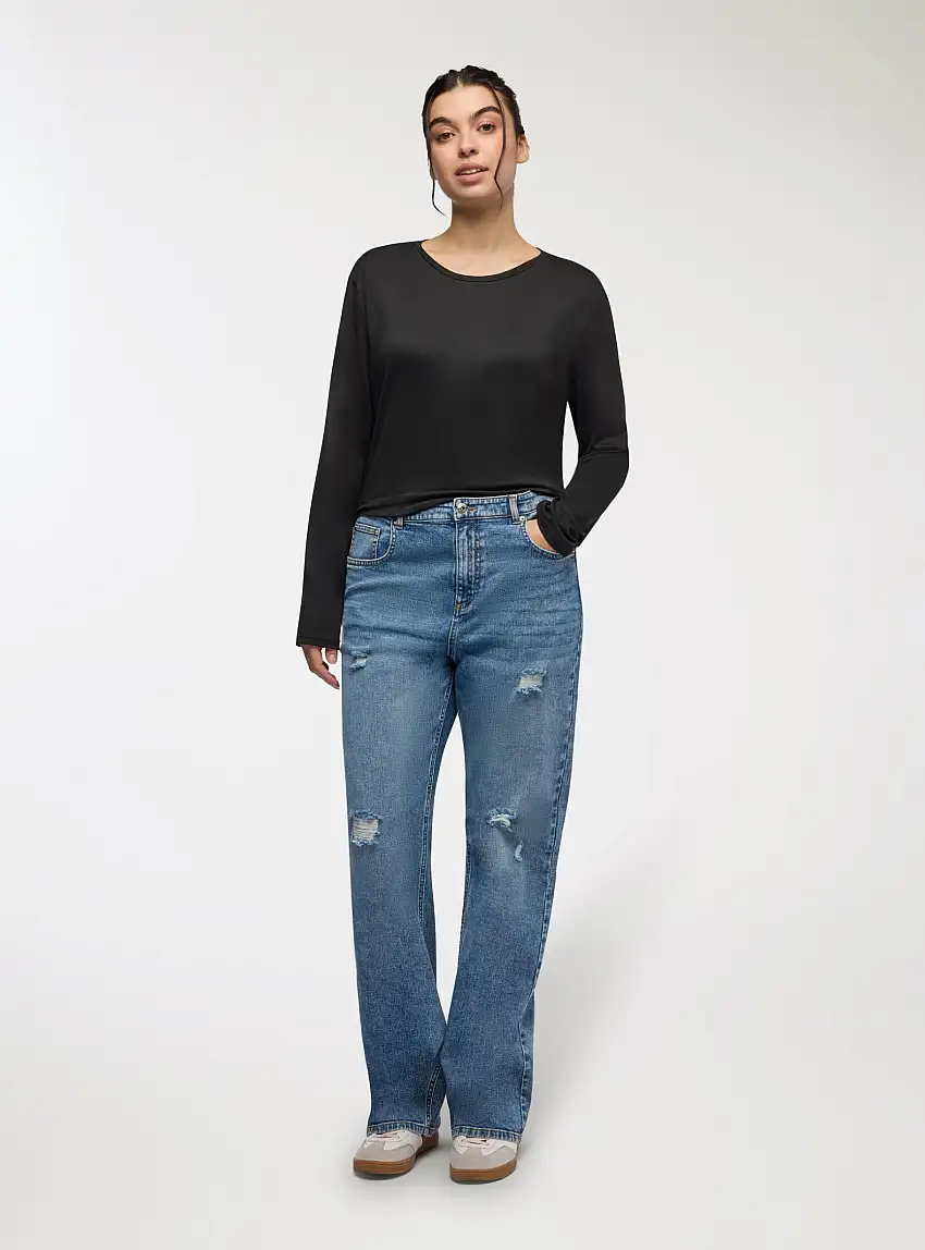 Jeans straight con strappi Blu denim medio