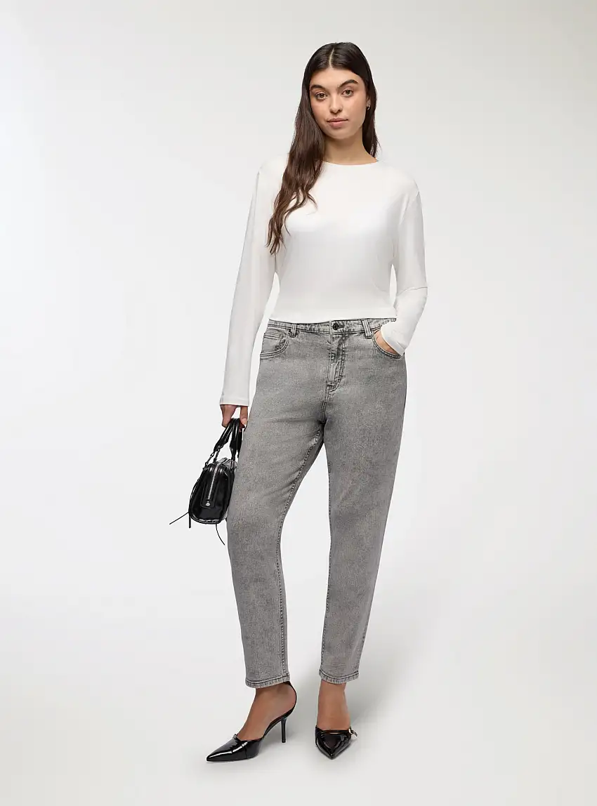 Jeans mom fit a tinta unita Grigio denim