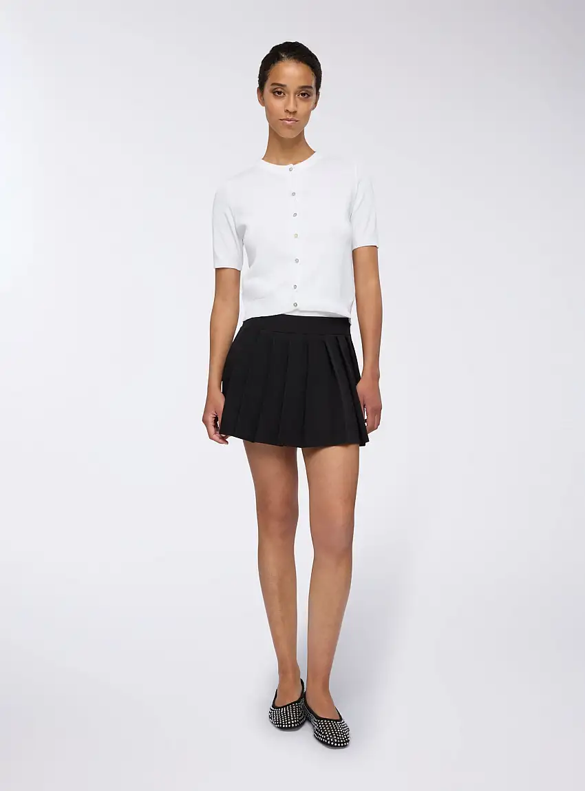 Minigonna a pieghe con vita a contrasto Nero