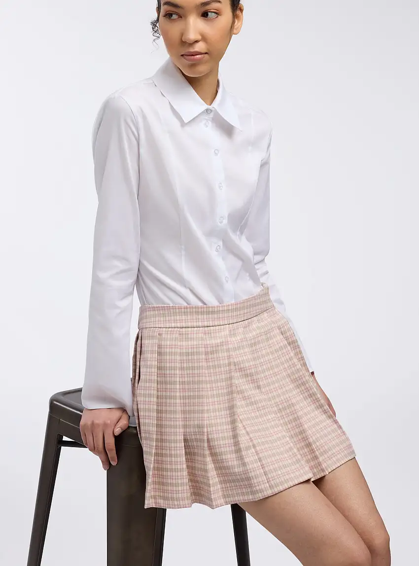 Minigonna a pieghe a quadri Var rosa