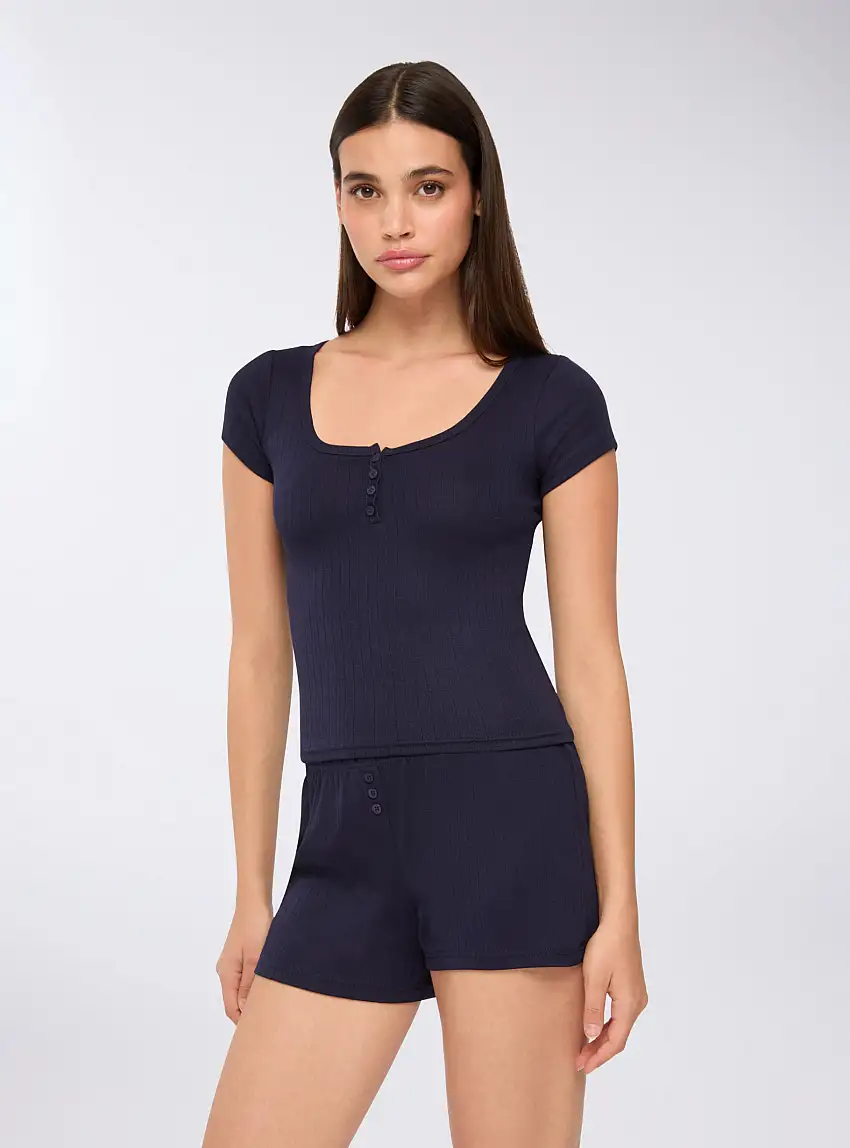 T-shirt serafino crop Blu scuro