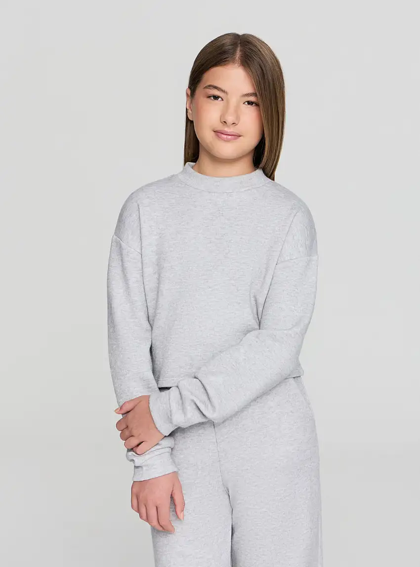 Maglietta crop con collo lupetto Grigio chiaro melange