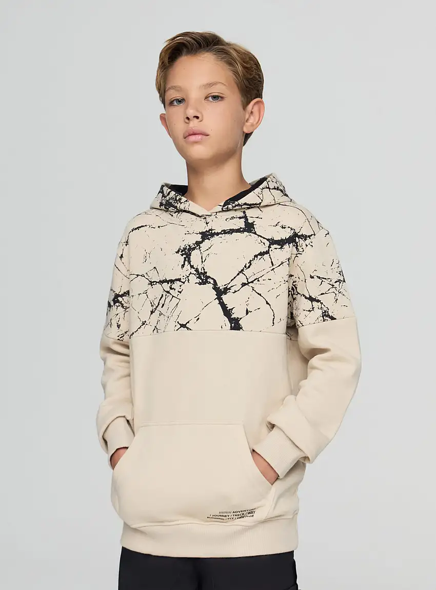 Felpa con stampa block color Bianco perla