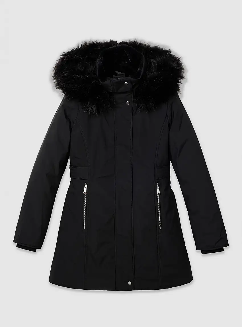 Parka imbottito con similpelliccia Nero