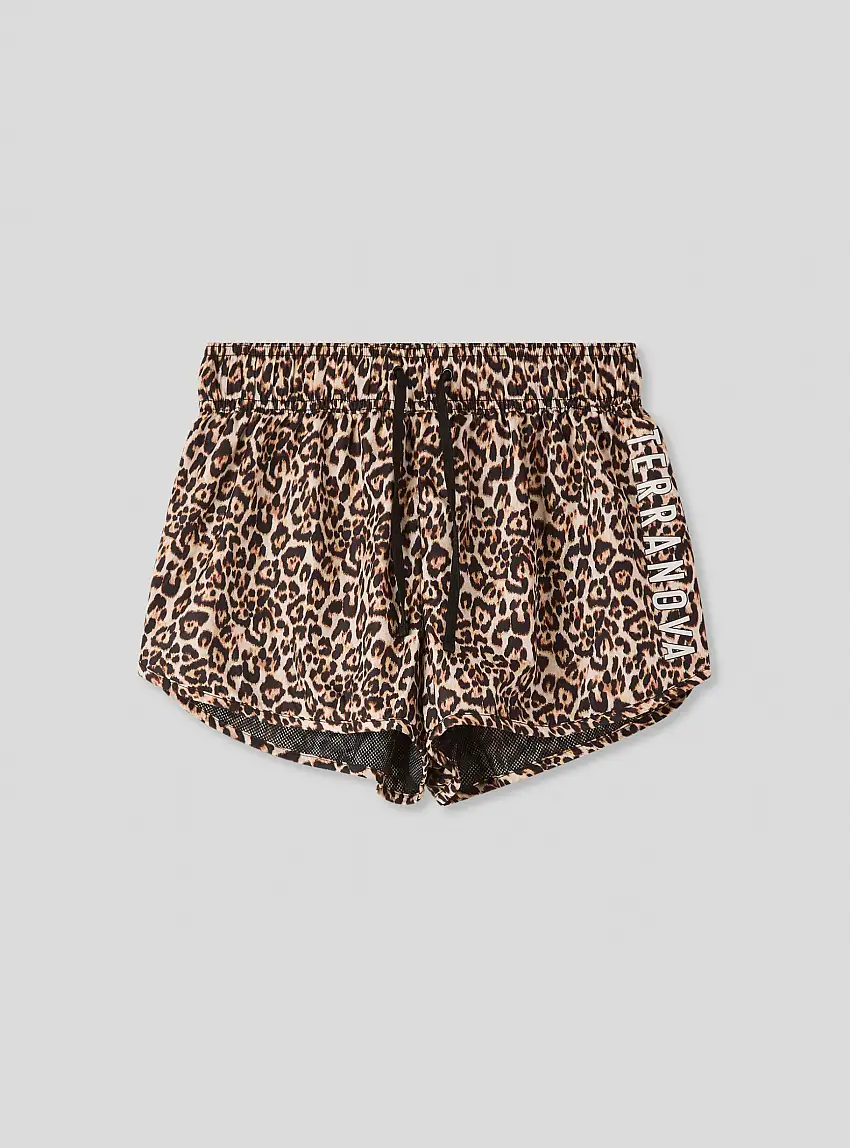 Shorts mare animalier con logo Nero