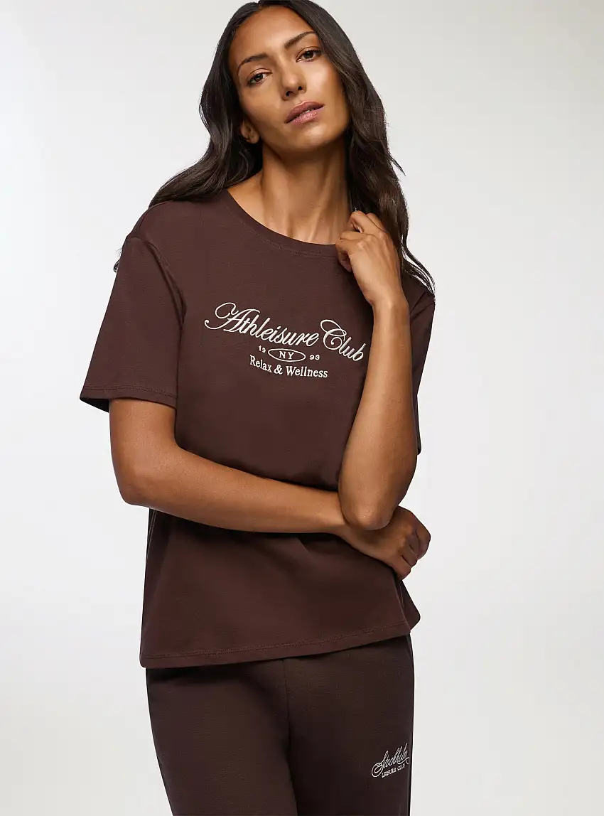 T-shirt ampia con scritta Marrone scuro