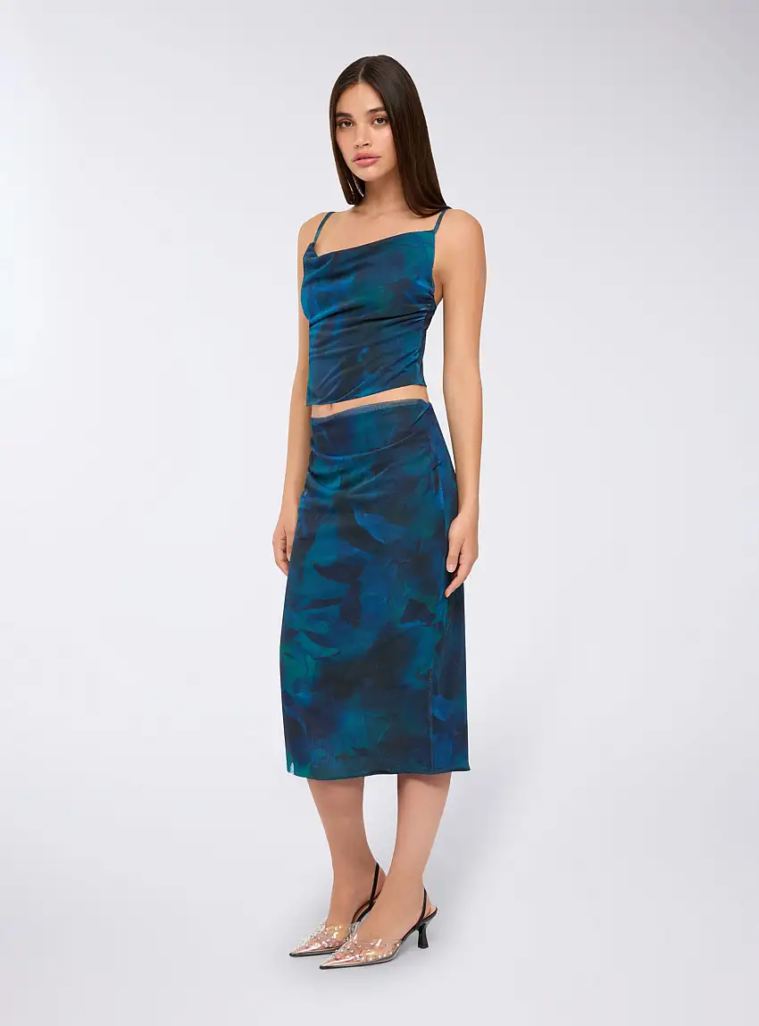 Gonna lunga con fantasia sfumata Var blu