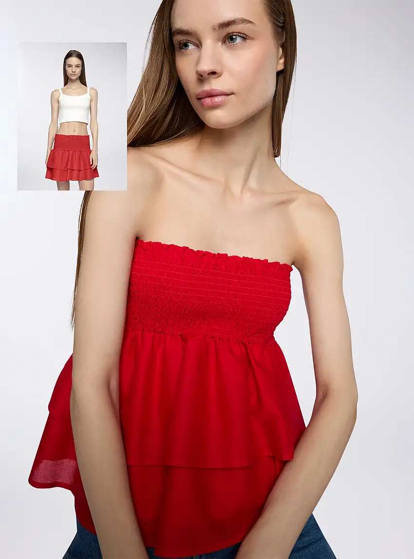 Gonna/top multifunzionale con balze Rosso