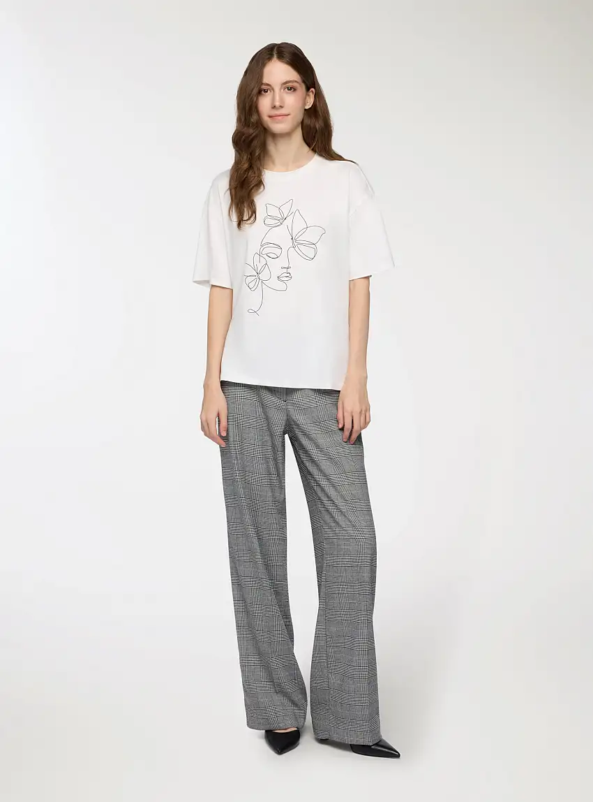 T-shirt con stampa volto e farfalle Bianco lana