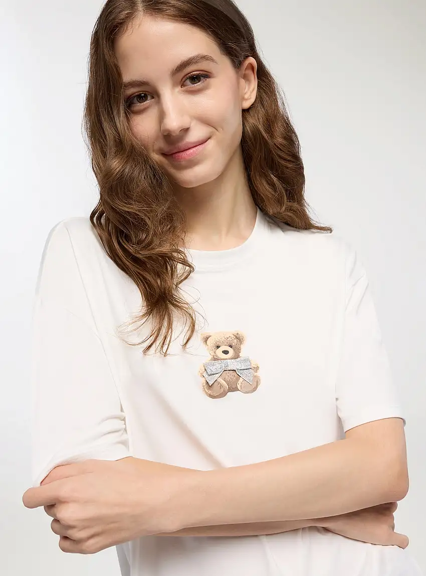 T-shirt con stampa orsetto Bianco lana
