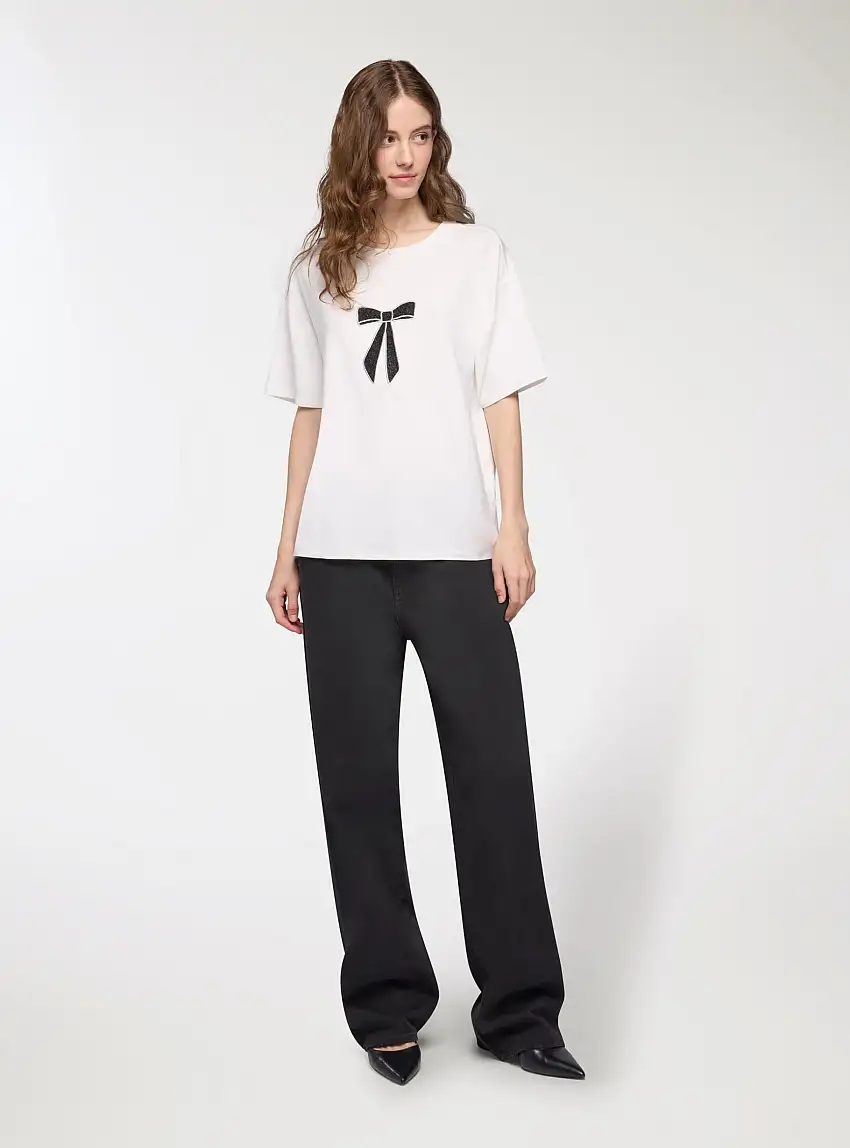 T-shirt con stampa fiocco Bianco lana