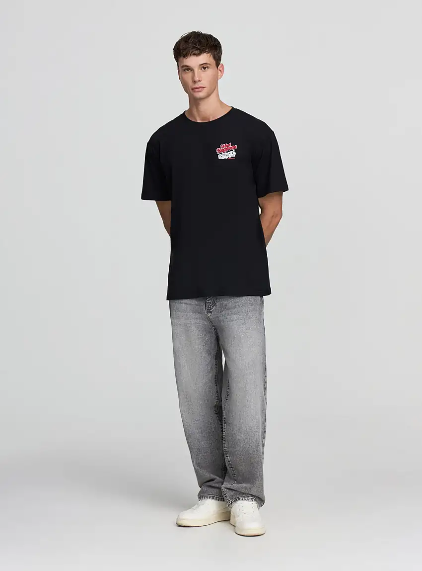 T-shirt relaxed con stampa fronte/retro Nero