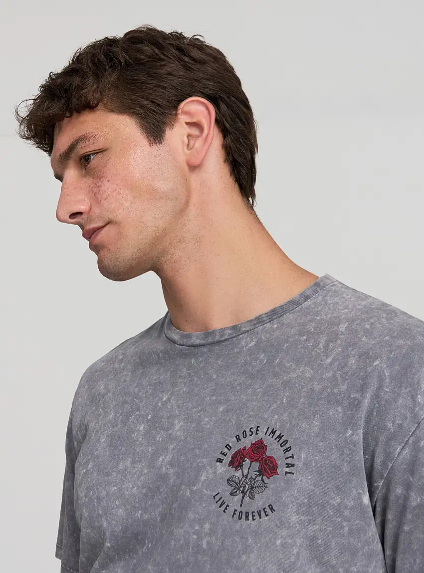 T-shirt acid wash stampa fronte/retro Antracite