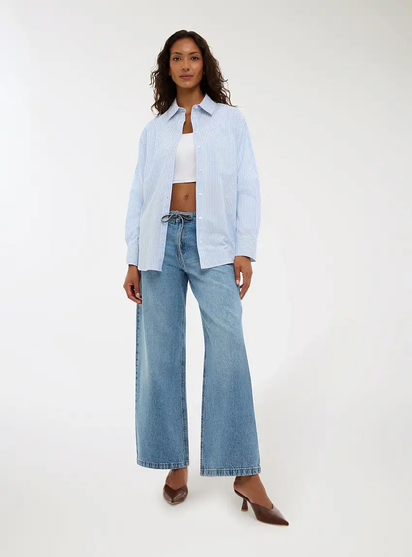 Jeans wide leg con cintura Blu denim medio