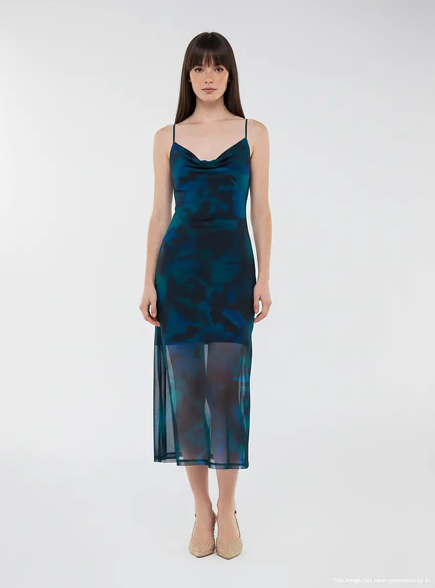 Vestito lungo fantasia sfumata Var blu