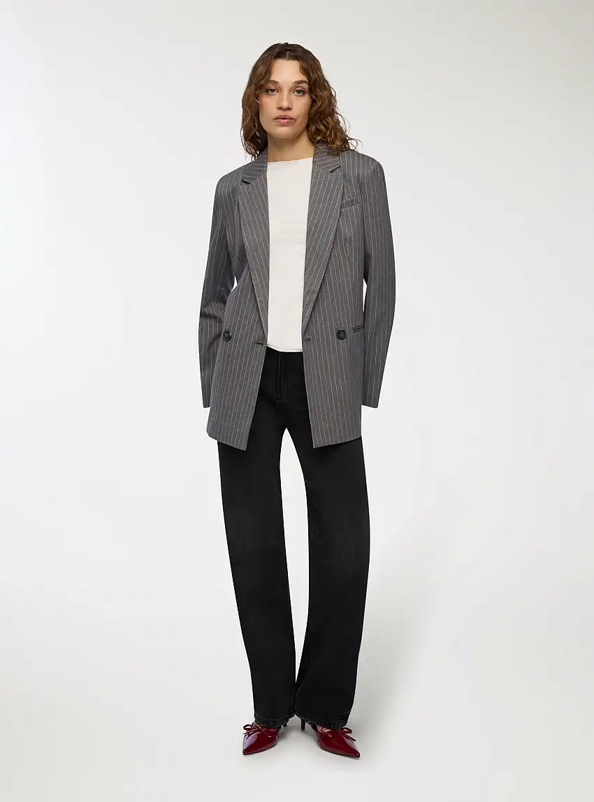 Giacca doppiopetto gessata Var grigio scuro melange