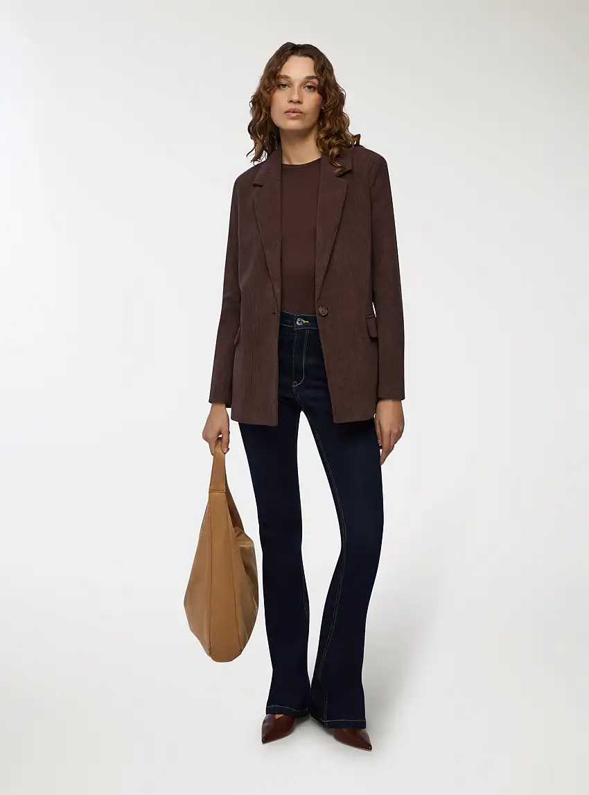 Giacca monopetto effetto velluto rigato Marrone scuro