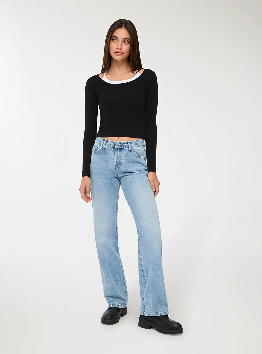 Jeans straight leg a tinta unita Blu denim chiaro