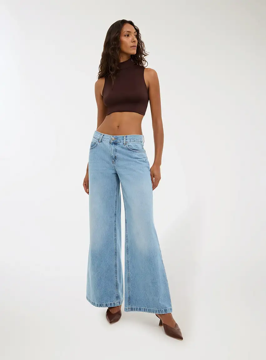 Jeans baggy a vita bassa Blu denim medio