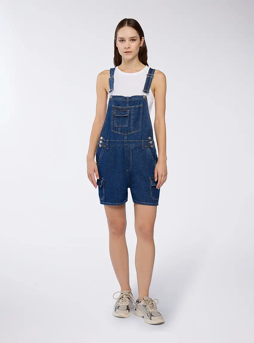 Salopette corta in denim Blu denim medio