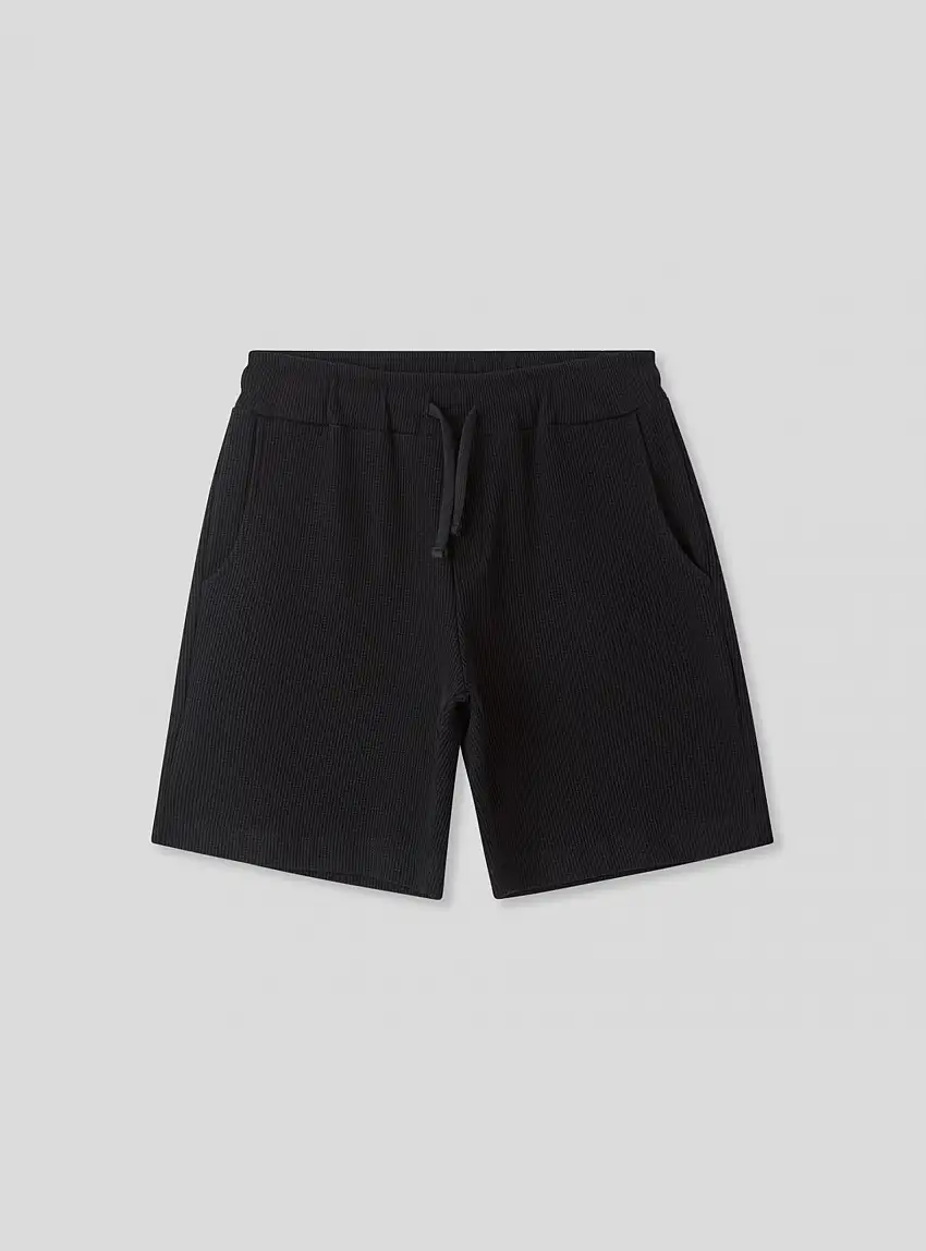 Bermuda tessuto effetto waffle Nero