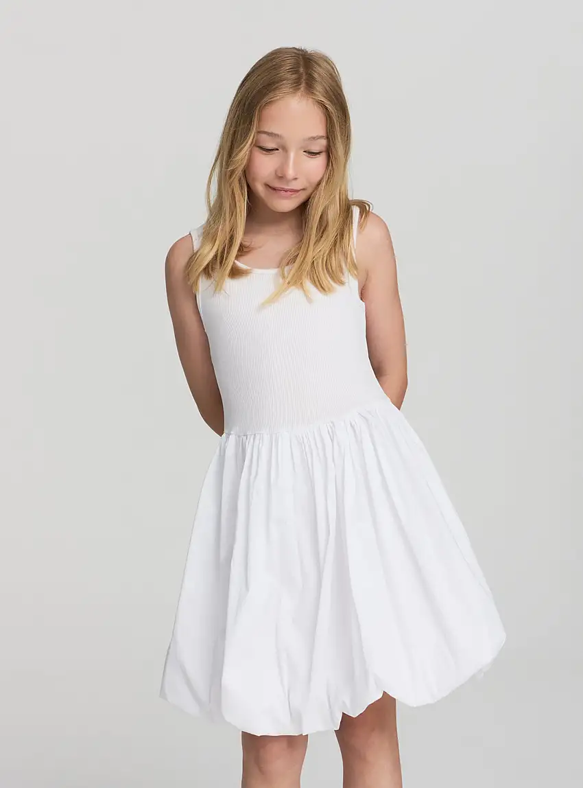 Vestito con gonna balloon senza maniche Bianco