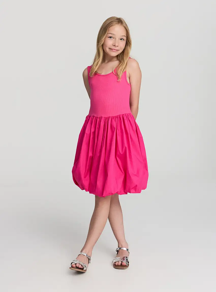 Abito con gonna balloon senza maniche Fucsia