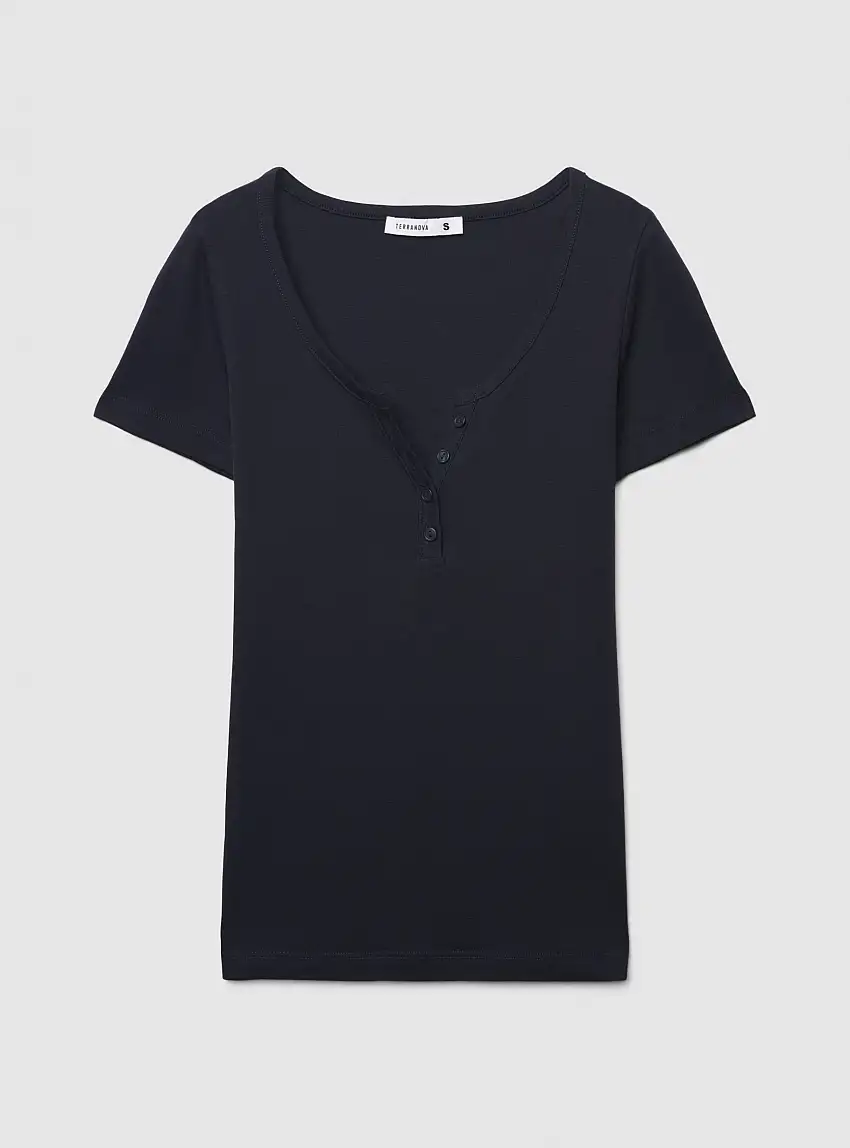 T-shirt serafino tinta unita Blu scuro