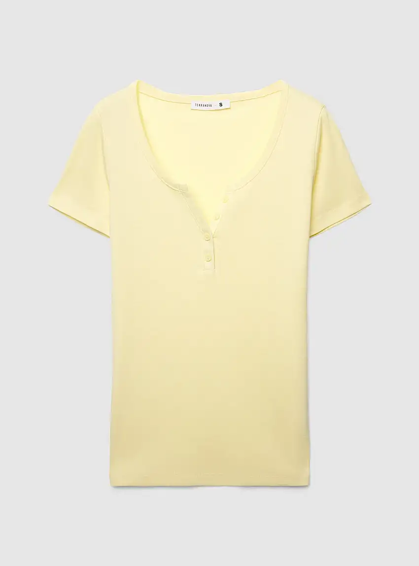 T-shirt serafino tinta unita Giallo chiaro