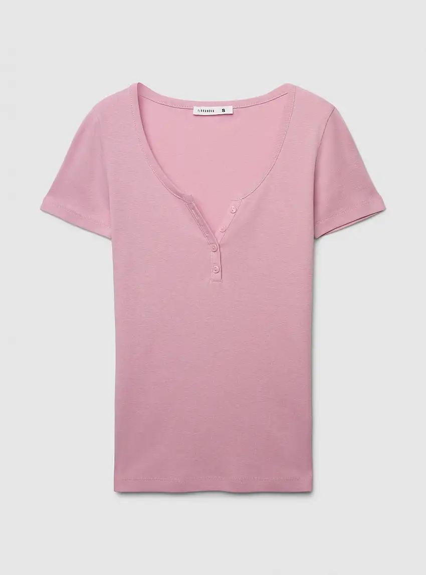 T-shirt serafino tinta unita Rosa