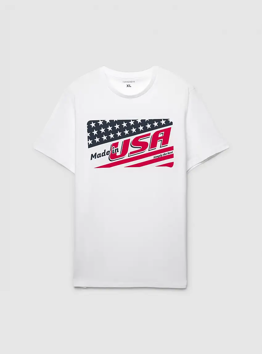 T-shirt con bandiera e scritta Bianco ottico