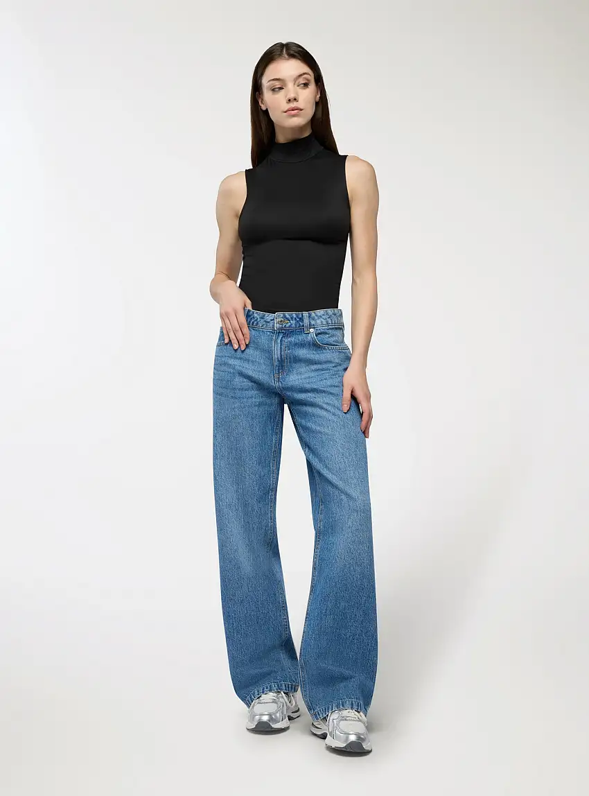 Jeans wide leg a vita bassa Blu denim medio