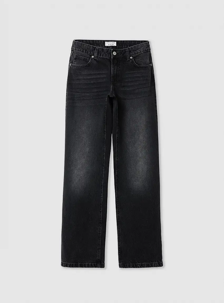 Jeans wide leg vita bassa Nero denim