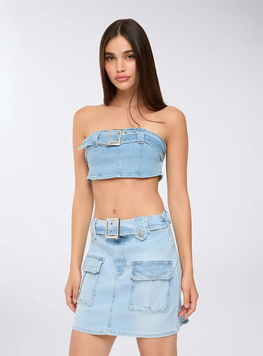Minigonna in denim con tasche Blu denim chiaro