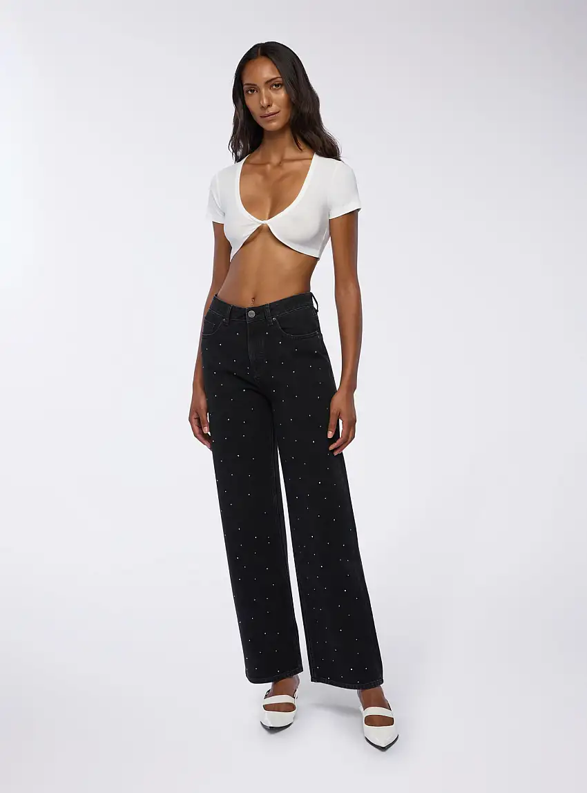 T-shirt crop con incrocio Bianco