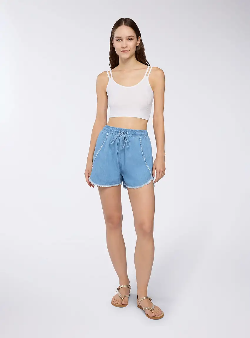 Shorts denim con coulisse Blu denim chiaro