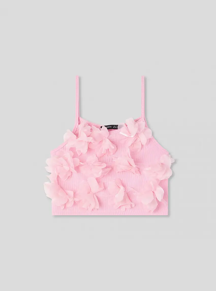 Top con decorazioni floreali Rosa