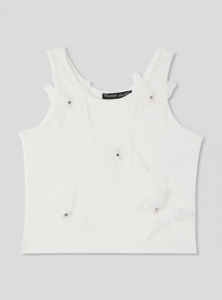 Top con applicazioni farfalle Bianco