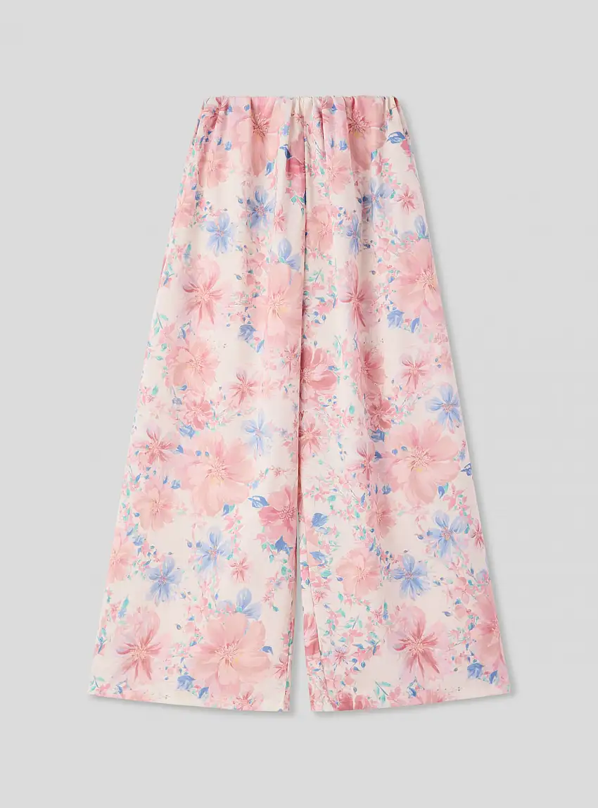 Pantaloni wide leg con fantasia floreale Var bianco