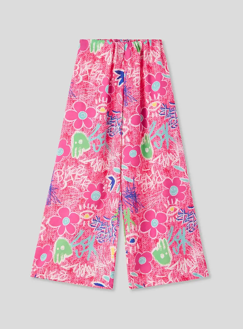 Pantaloni wide leg con fantasia graffiti Var fucsia