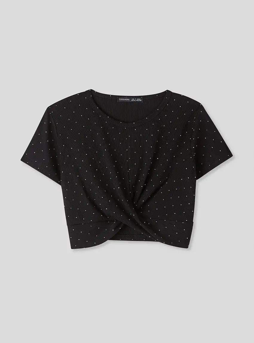 T-shirt crop con applicazioni Nero