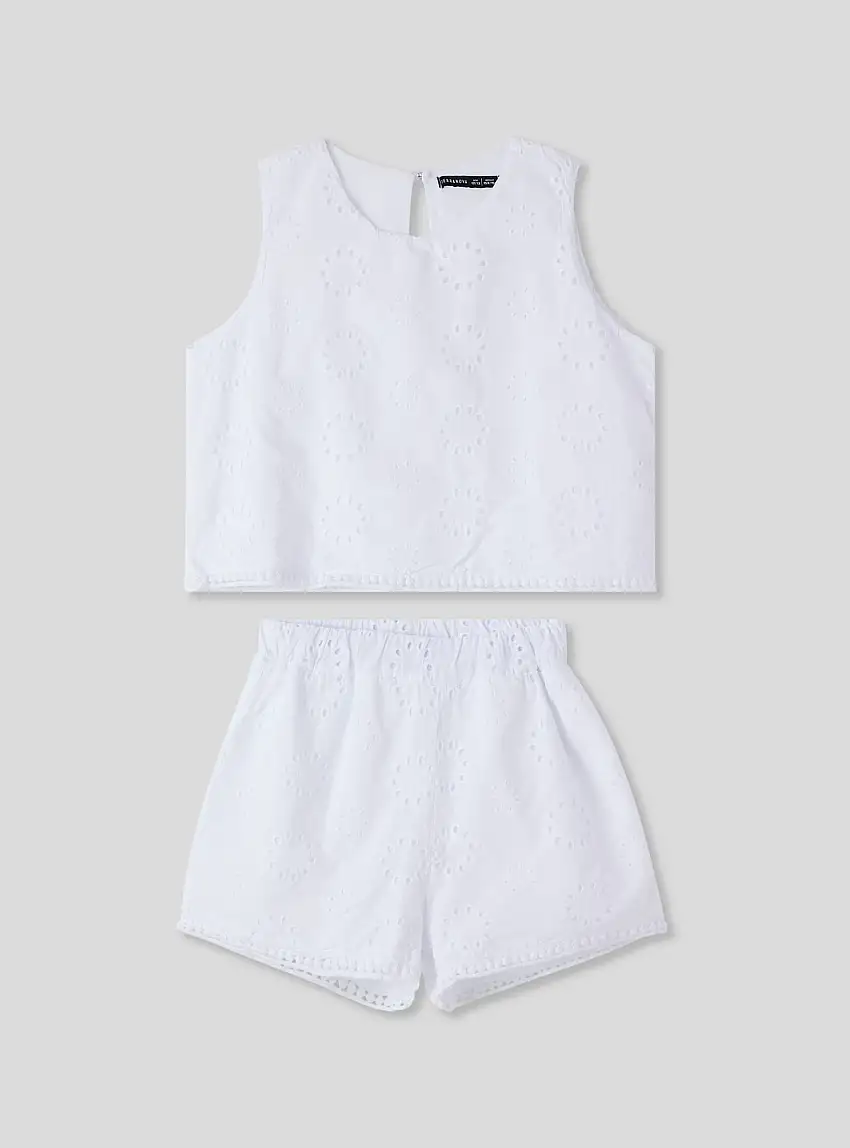 Completo top e shorts in sangallo Bianco