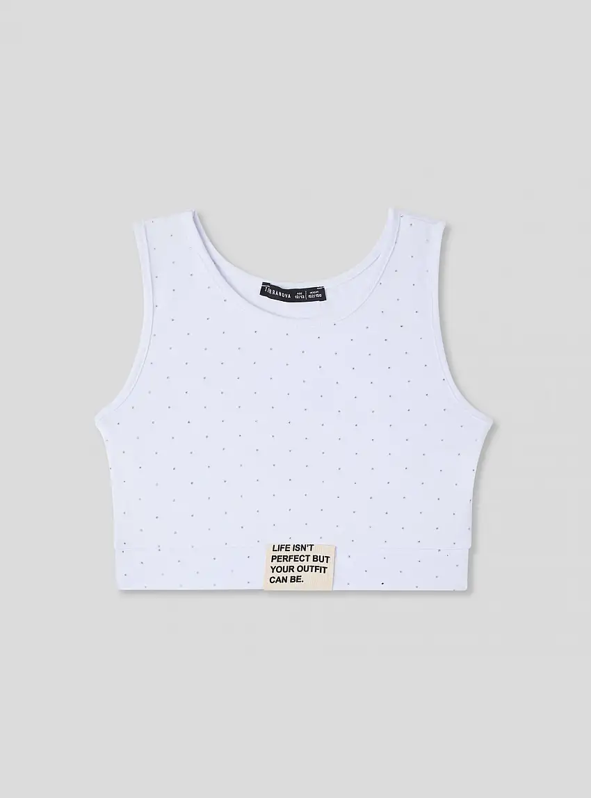 Top crop con applicazioni Bianco