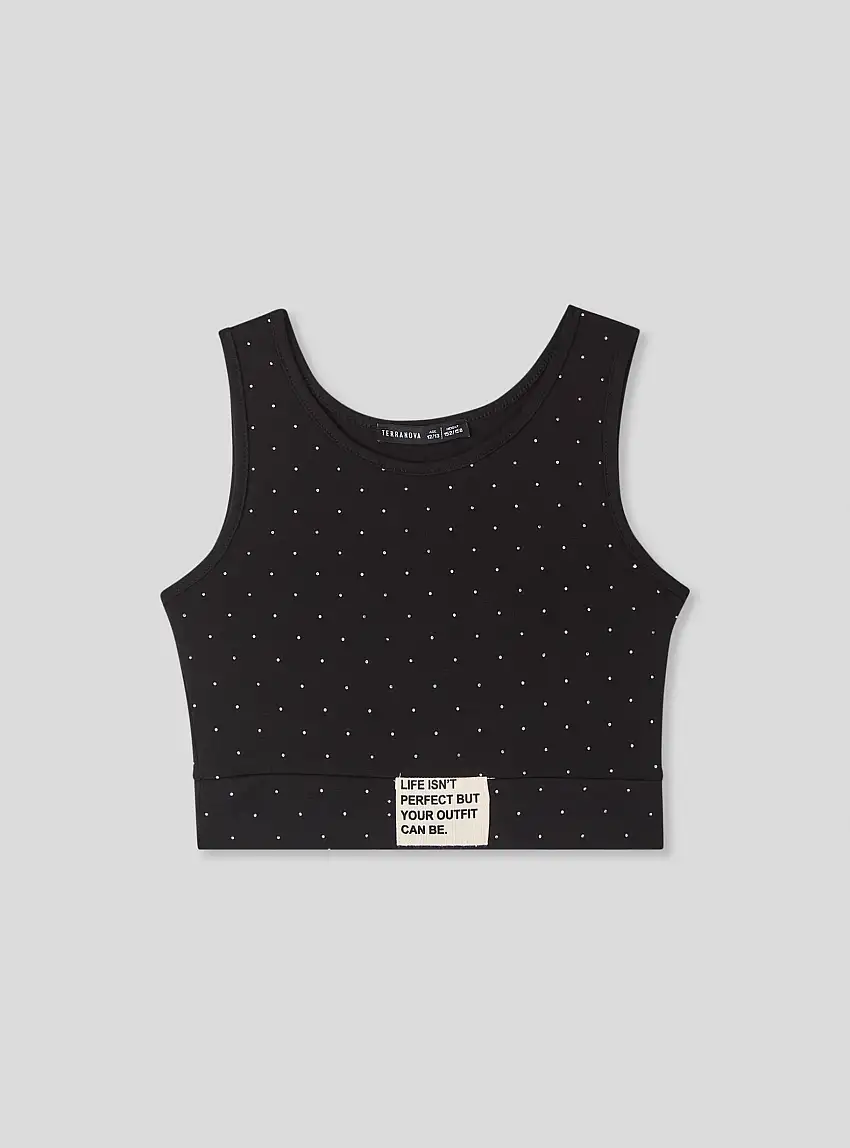 Top crop con applicazioni Nero