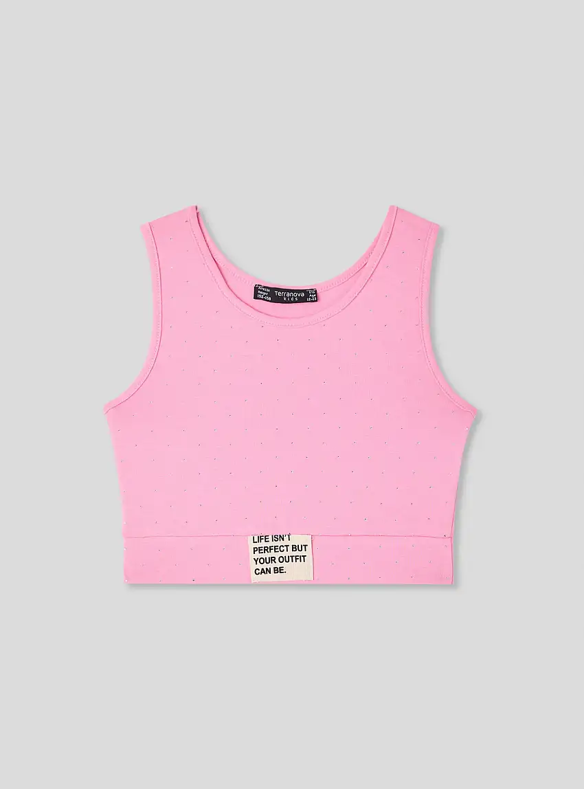 Top crop con applicazioni Rosa