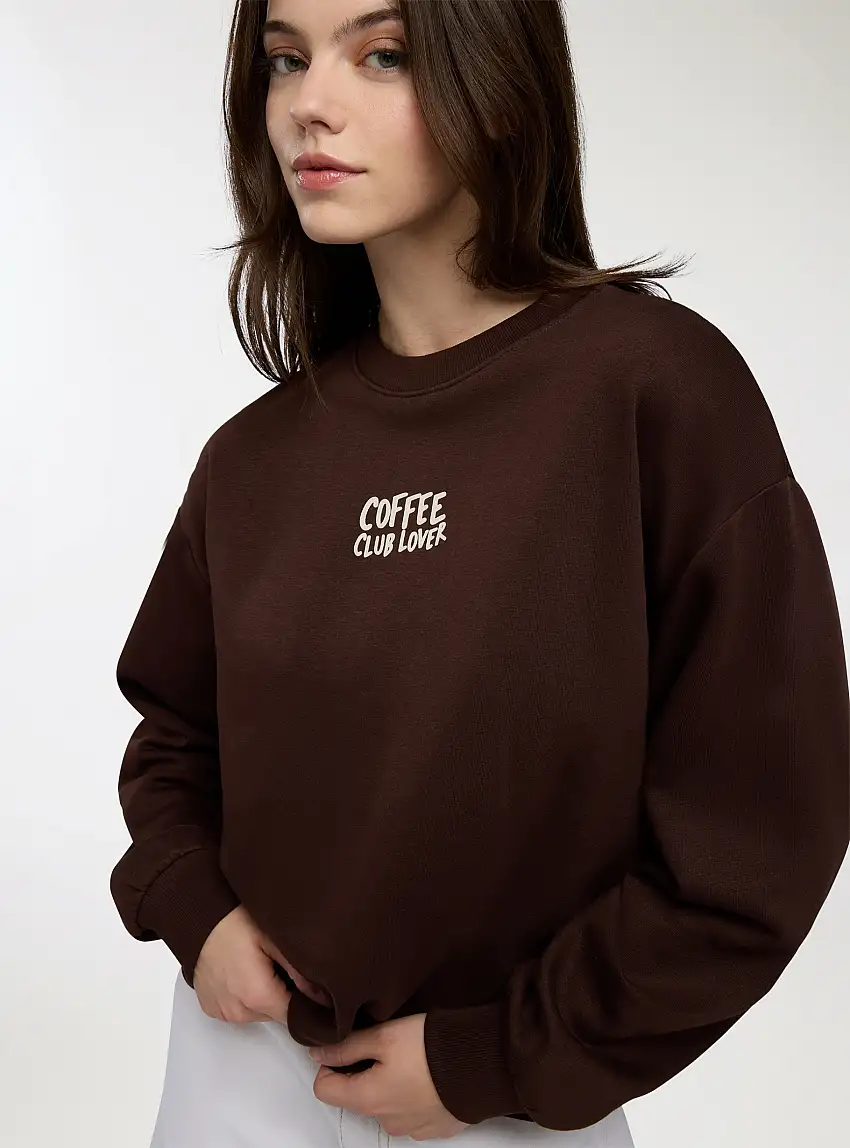 Felpa con stampa lettering caffè Marrone scuro