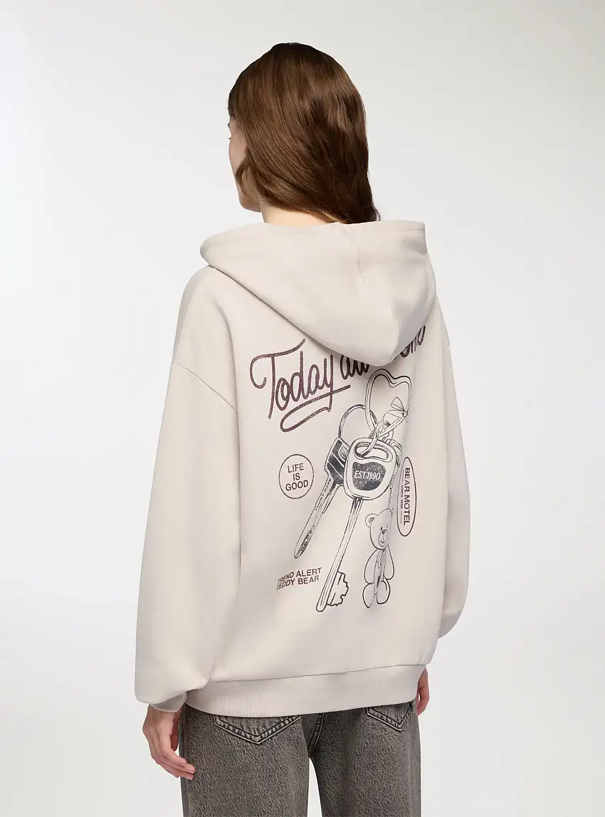 Felpa con cappuccio con stampa fronte/retro Grigio perla