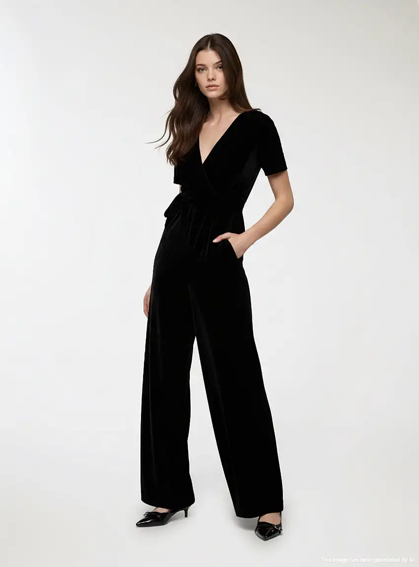 Tuta kimono in ciniglia Nero